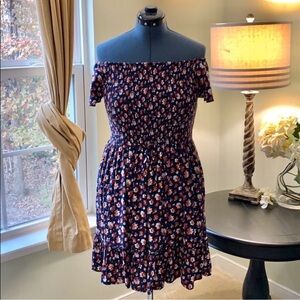 Xhilaration Navy Floral Off-Shoulder Dress